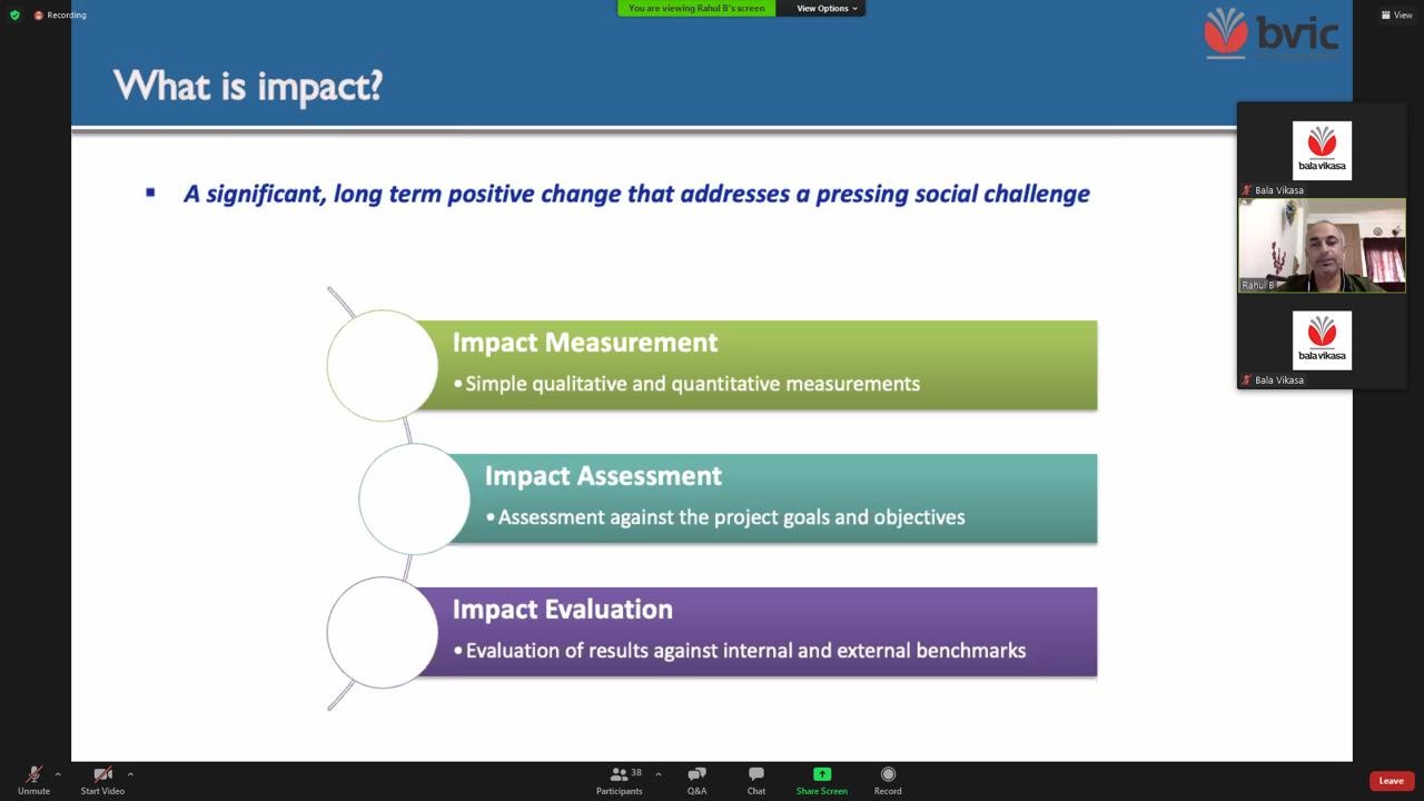 Bala Vikasa International Center (BVIC) commences Responsible Business webinar series with a knowledge sharing session on Impact Assessment for CSR Projects 