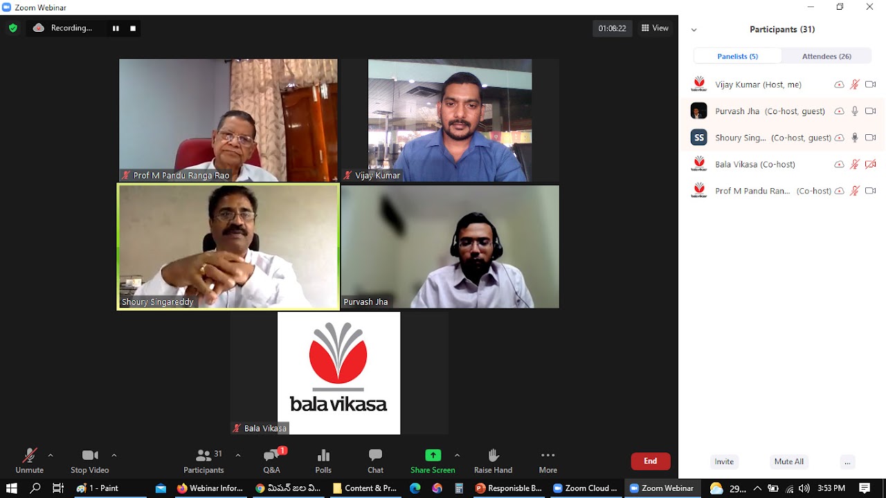 Bala Vikasa Center For Social and Responsible Business continues webinar series on Responsible Business initiating a discourse on CSR, SDGs, Climate Change and others